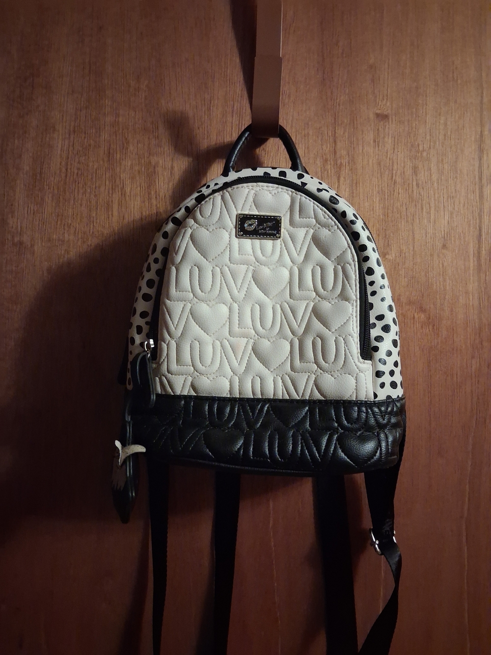 Betsey Johnson Black & Cream LUV Quilted Mini Backpack
